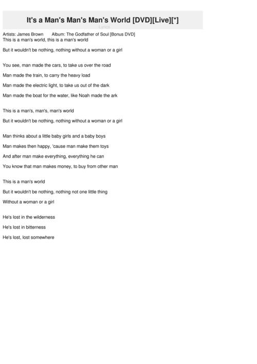 《It’s a man’s world(Live)》LRC歌词 《It’s a man’s world(Live)》(涂浩林)歌词555uuu下载